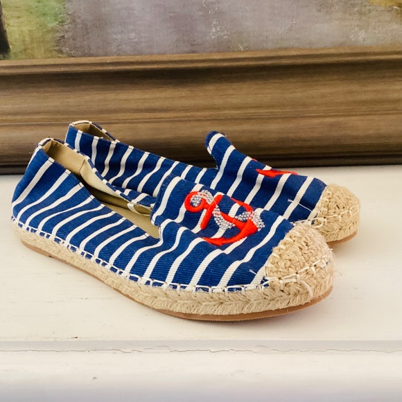 Anchor Blue Stripe Slip On Shoes Espadrilles Size 9 Women’s Nautical Summer - Picture 10 of 14